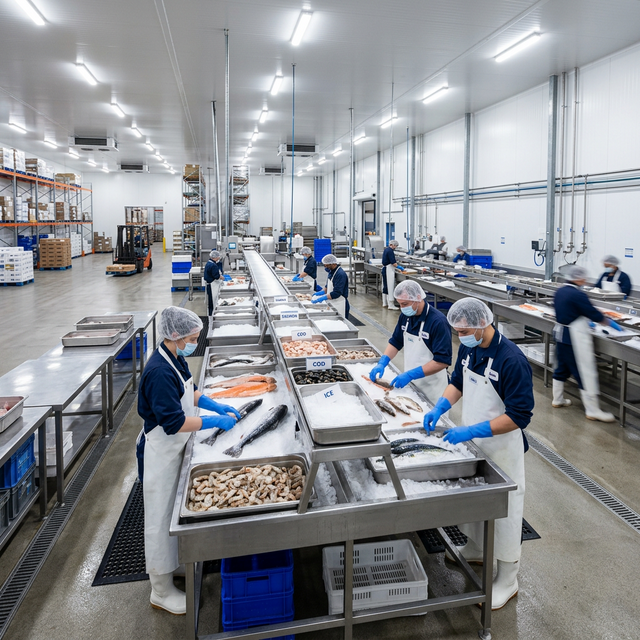 Fasilitas pengolahan seafood Raja Laut Indonesia di Sidoarjo, Jawa Timur